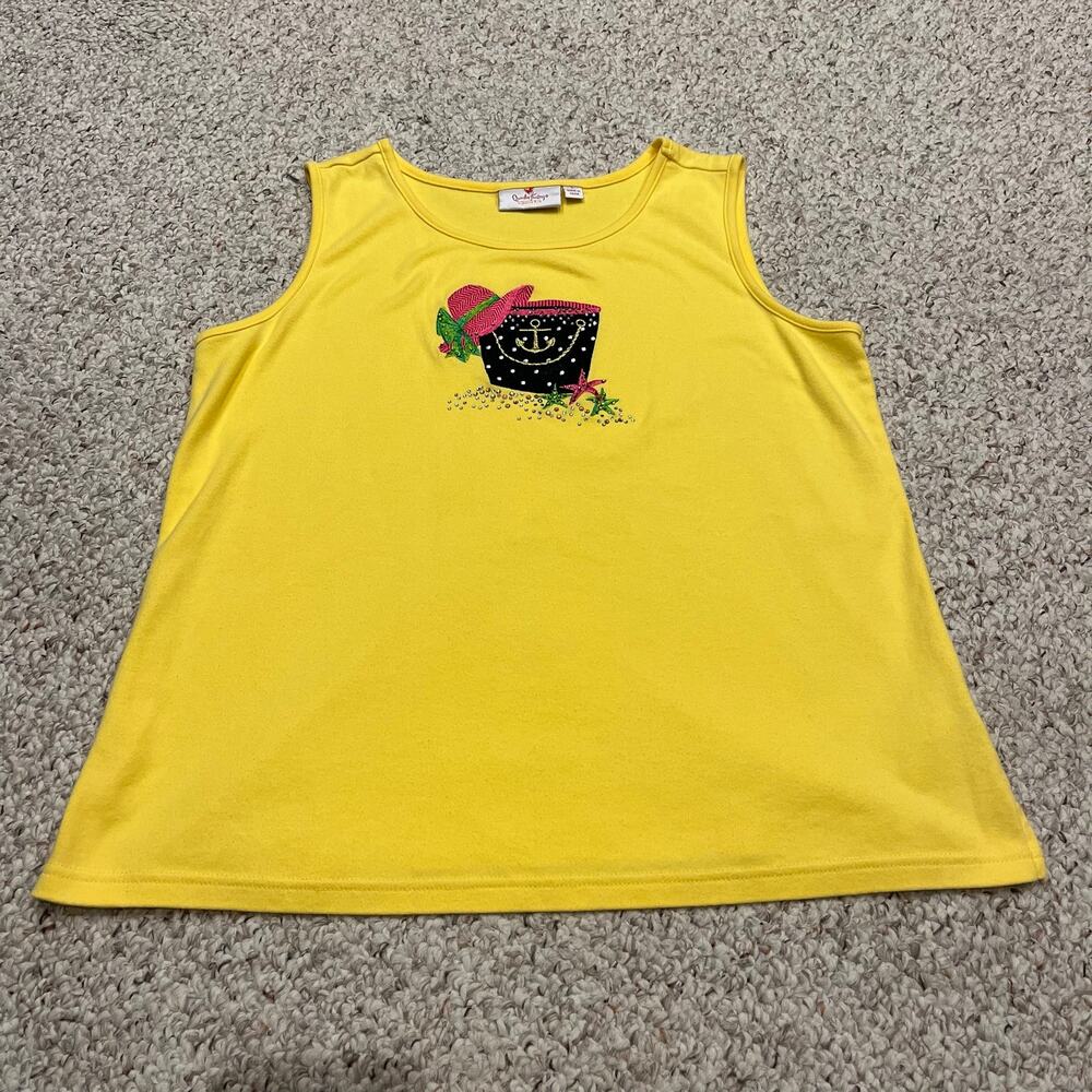 Quacker Factory Beach Embroidered Tank Top L Embellished Summer Grandmacore